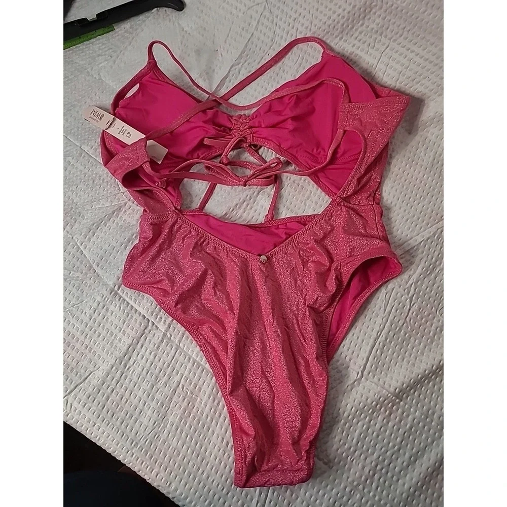 Victoria's Secret Large ONE-PIECE‎ swimsuit monokini shine strap Pink Shimmer